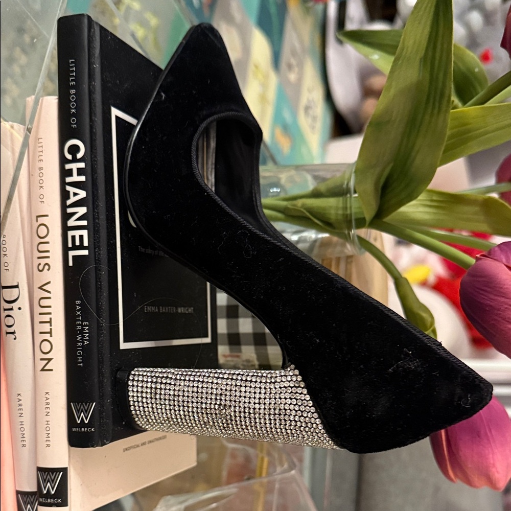 Brand new Caparros Black Velvet Heels with Glittering Silver Block - Picture 4 of 4